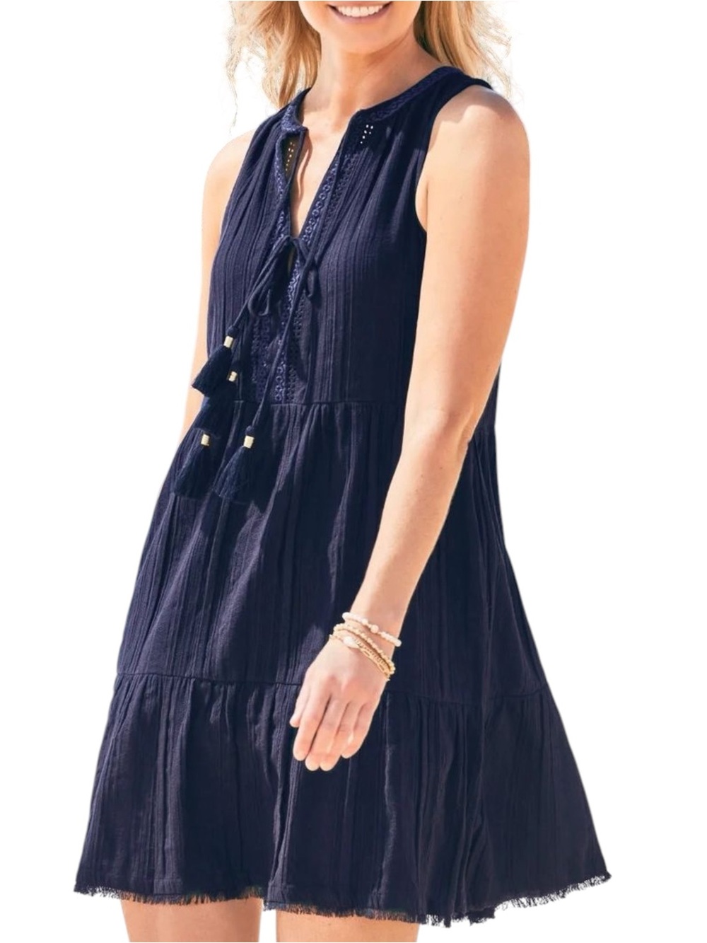 NWT Tommy Bahama Mykonos Text Gauze Short Dress size Medium in Navy
